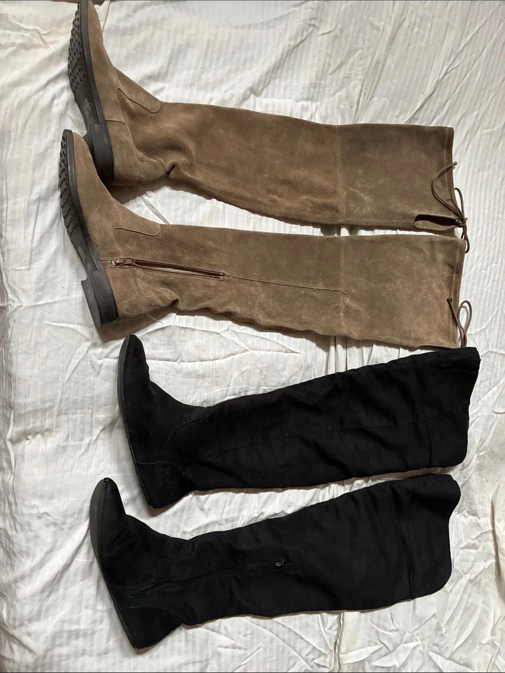 Over-the-Knee Suede Boots - Black and Taupe